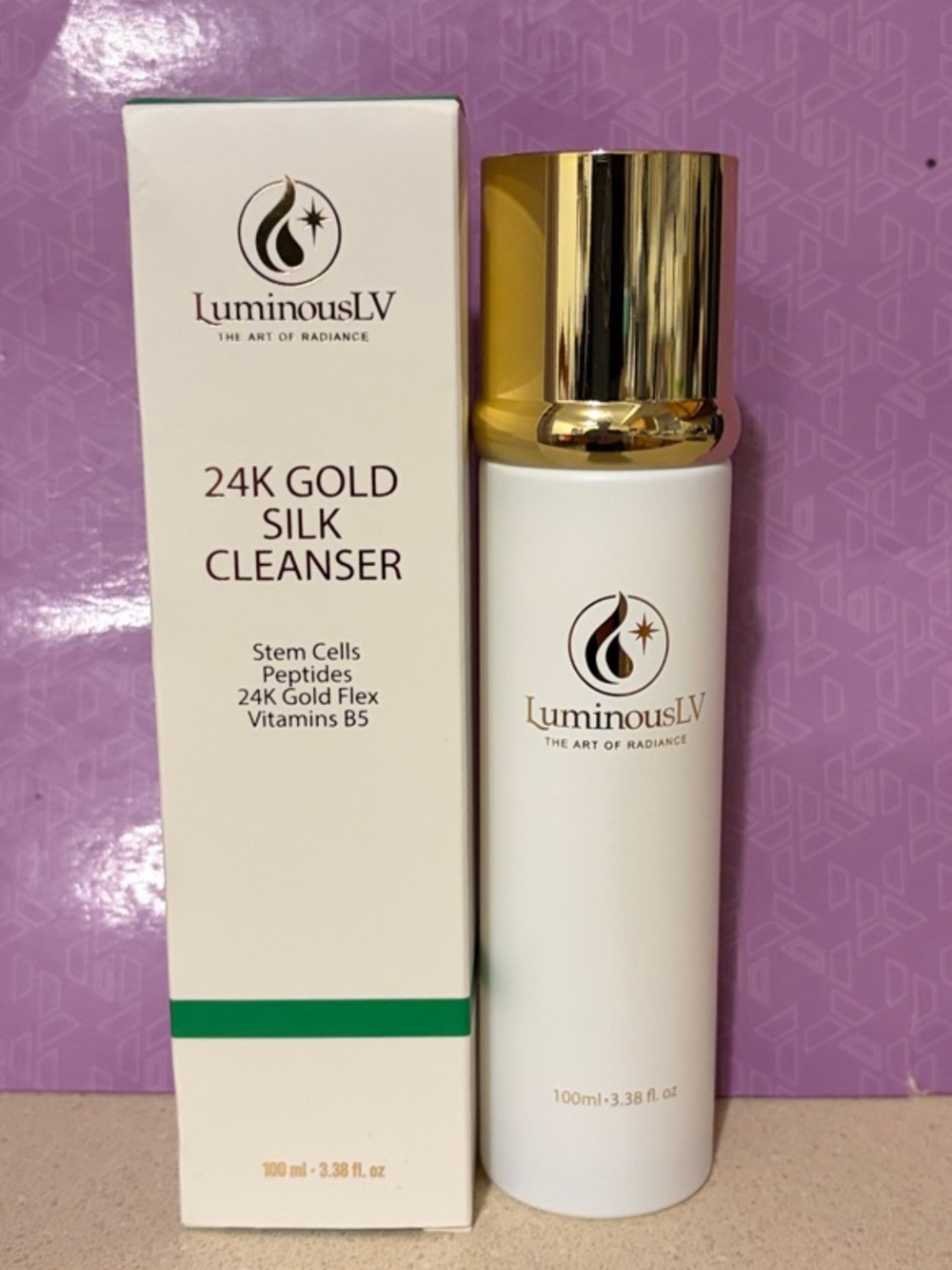 Luminous LV 24K Gold Silk Cleanser Stem Cells Peptides Vitamin B5